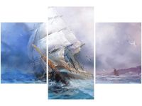 90X60CM OBRAZ ŻAGLOWIEC TRZY OBRAZY
