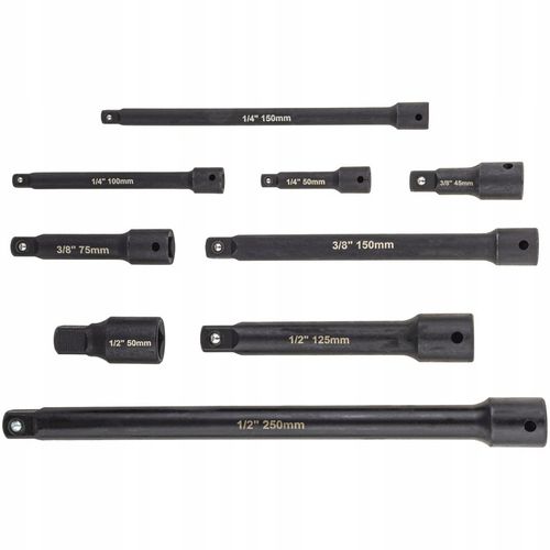ZESTAW PRZEDŁUŻEK UDAROWYCH 1/4 3/8 1/2 UDAR KLUCZY NASADKI 9 EL na Arena.pl