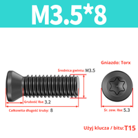 Śruba mocująca TORX Klasa 12.9 Rozmiar: M3,5x8