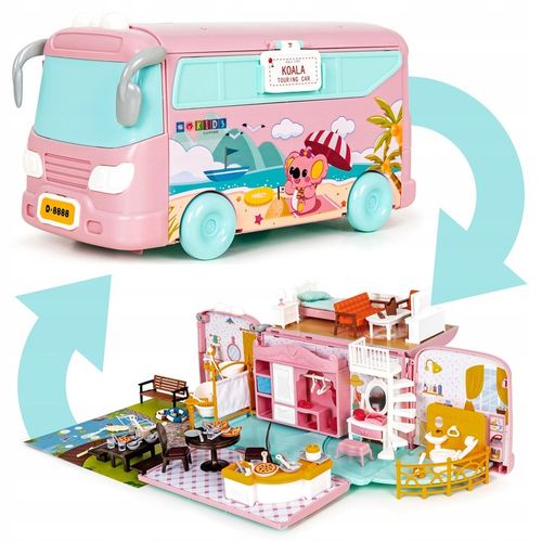 DUŻE AUTO dla LALEK AUTOBUS KAMPER WAKACYJNY rozkładany otwierany DOMEK na Arena.pl