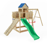 Plac zabaw drewniany DUMO Wesoła Przystań z domkiem, huśtawką i zjeżdżalnią