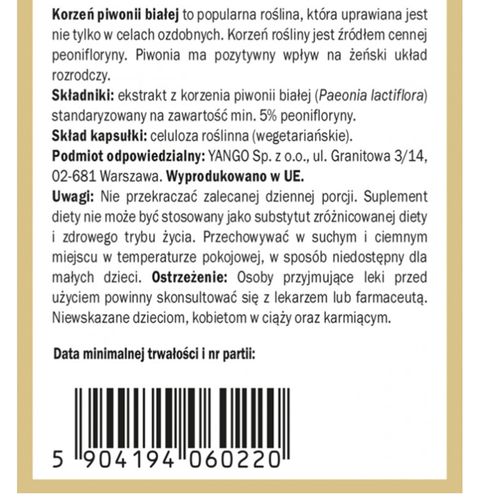 Yango PIWONIA BIAŁA KORZEŃ wsparcie BÓLE MENSTRUACYJNE ROZKURCZOWO 90kaps na Arena.pl
