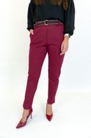 Bordowe Błyszczące Spodnie Damskie z Paskiem UNI