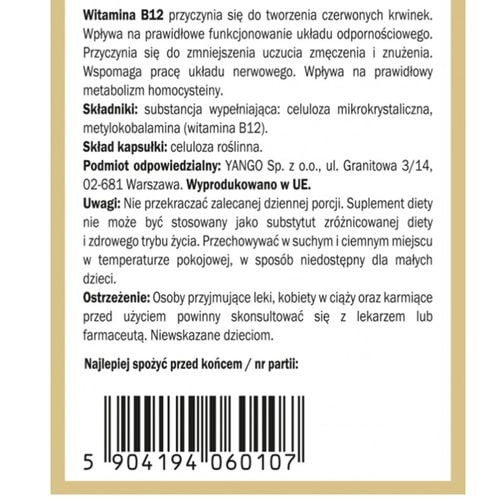 Yango WITAMINA B12 90 kapsułek na Arena.pl