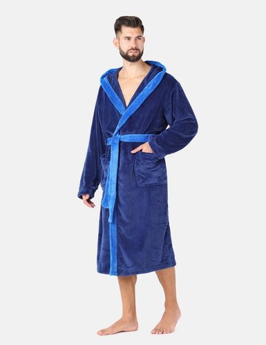 Szlafrok męski z kapturem ciepły miękki 2 kieszenie LA-221 Granatowy L na Arena.pl