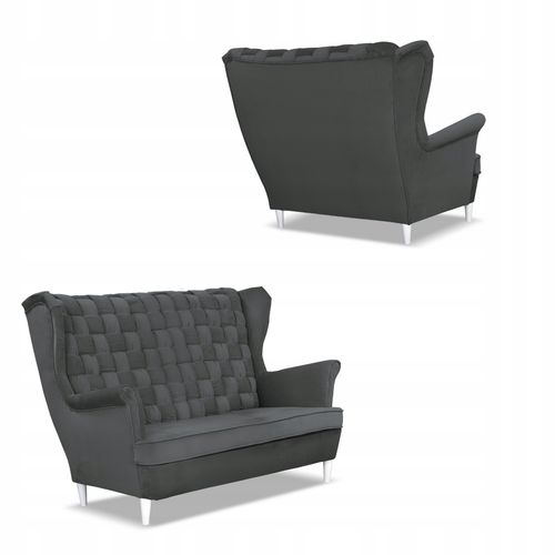 Zestaw wypoczynkowy Carol sofa fotele pufy paski grafitowy na Arena.pl