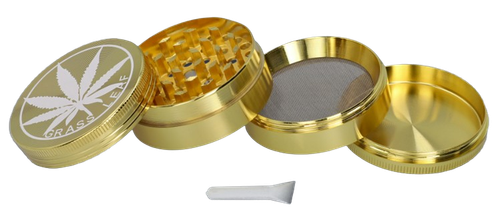 Złoty Crusher Młynek do Tytoniu Grinder Metalowy z Napisem GRASS LEAF na Arena.pl