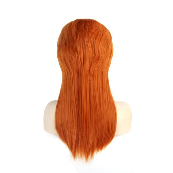 Peruka Damska Długa Ruda Prosta z Grzywką Retro Vintage 50 cm Cosplay zdjęcie 3