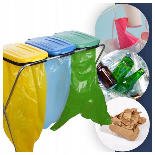 STOJAK KOSZ DO SEGREGACJI ŚMIECI 3 STANOWISKA KOSZ NA ŚMIECI STOJAK STELAŻ na Arena.pl