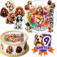 ZESTAW OPŁATEK NA TORT 20CM + 16 POSTACI- PSY Cocker Spaniel IMIĘ 15CM 18CM