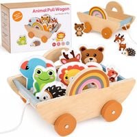 DLA DZIECI INTERAKTYWNY WÓZEK Z DREWNIANYMI ZWIERZĄTKAMI