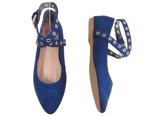 Granatowe baleriny półbuty z paskiem zamsz 36 na Arena.pl