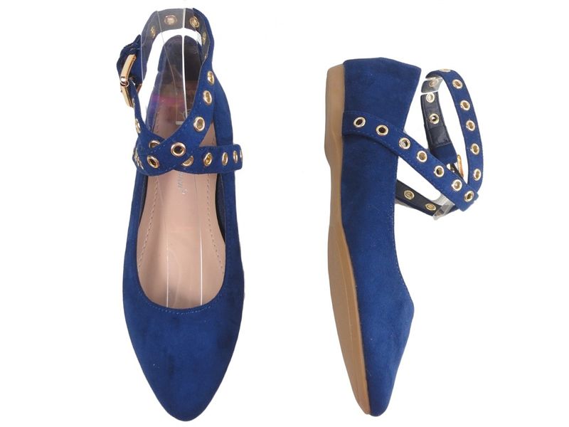 Granatowe baleriny półbuty z paskiem zamsz 36 zdjęcie 2