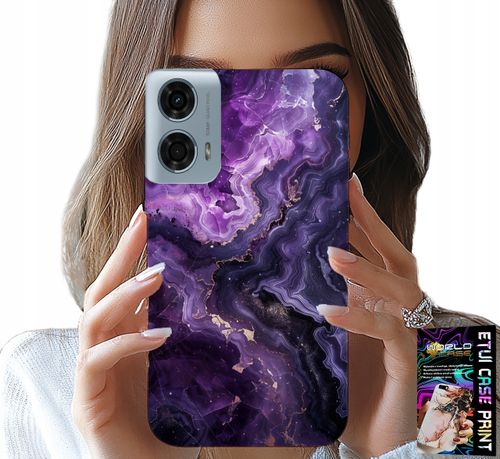 ETUI DO MOTOROLA G24 / G04 - FIOLETOWY MARMUREK MODNE KOBIECE + FOLIA na Arena.pl