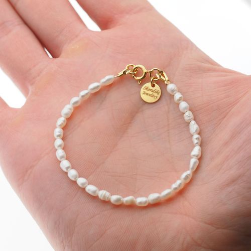 Bransoletka - Perły białe i srebro złocone 19 cm na Arena.pl