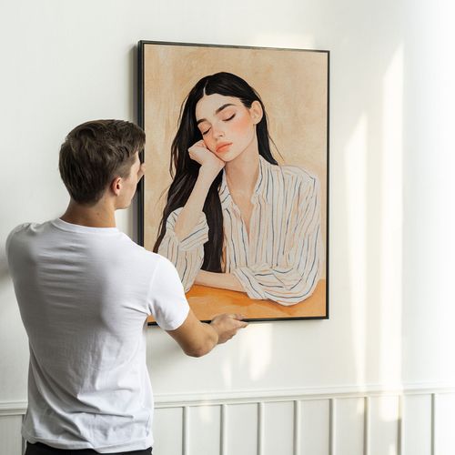 Plakat w ramie ilustracja dziewczyna w koszuli 50x70 cm w czarnej ramie na Arena.pl