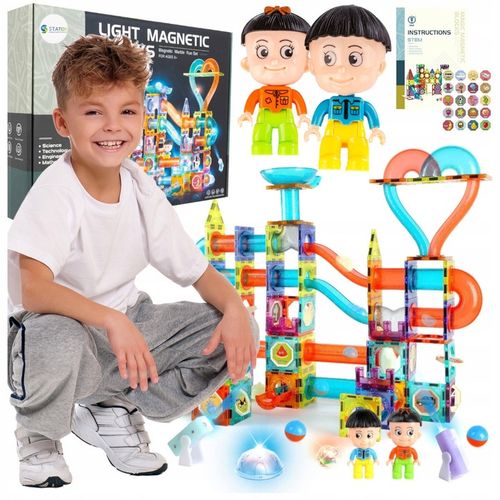 Klocki MAGNETYCZNE KONSTRUKCYJNE świecący tor 202 el 3D Zabawka edukacyjna na Arena.pl