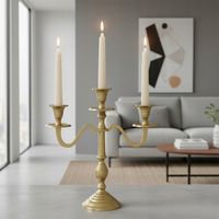 Świecznik KANDELABR ZŁOTY metalowy stojak 3-ramienny na świeczki stół