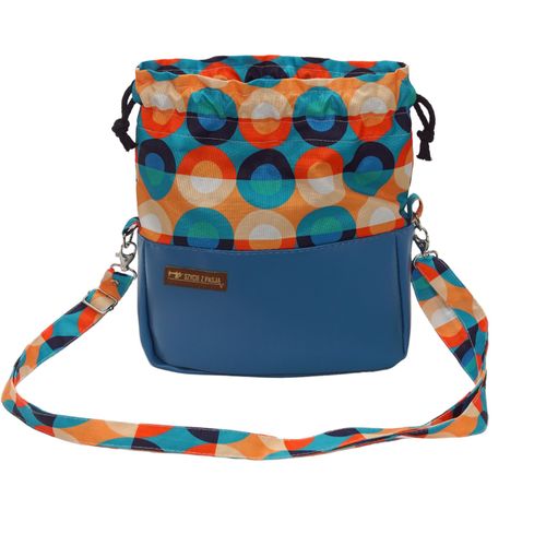 Torebka Sakiewka Niebieska z Motywem Kolorowych Okręgów - Handmade na Arena.pl