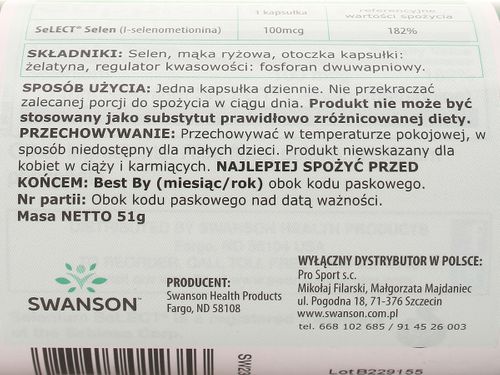 Selen Selenium 100mcg - Swanson - 200 kapsułek na Arena.pl