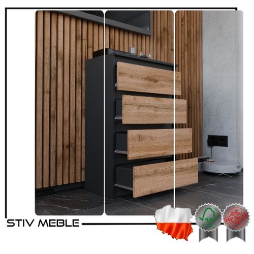 KOMODA Z SZUFLADAMI CZARNA DĄB WOTAN 60CM NOWOCZESN POJEMNA SZAFKA RTV na Arena.pl