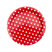 Talerzyki papierowe czerwone w białe kropki duże, 23 cm