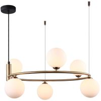 LAMPA wisząca AMILY MDM-3974/6 BRO Italux metalowa OPRAWA okrągły ZWIS szklane kule balls złote białe