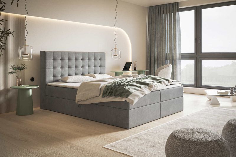 Kontynentalne łóżko tapicerowane Box II 180x200 pikowane wezgłowie zdjęcie 10