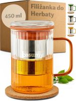 FILIŻANKA DO PICIA HERBATY SZKLANA Z POKRYWKĄ I SITKIEM ŻAROODPORNE 450ml