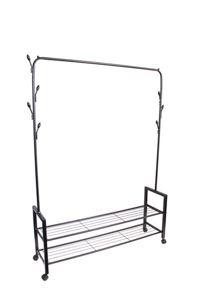 Wieszak stojący z 2 półkami stojak z kółkami na odzież zdjęcie 3