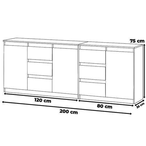Komoda Pojemna Młodzieżowa Do Salonu 6 Szuflad 200cm Dąb Wotan Biały Połysk na Arena.pl