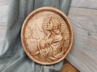 Płaskorzeźba drewniany obraz na ściane prezent na I komunie świętą 15cm