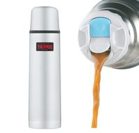 Termos z przyciskiem na nakrętce oraz z kubkiem - nierdzewny