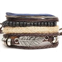 Męska bransoletka skórzana zestaw piórko