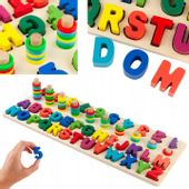 DREWNIANA UKŁADANKA SORTER MONTESSORI ALFABET CYFRY NAUKA LITEREK LITERKI