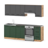 Kuchnia Mokka 2.4m Modułowa Nowoczesna Blat Wotan Szary Butelkowa Zieleń