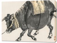 Obraz 90x70cm Black Bull, Kōno Bairei Japoński Vintage do Salonu