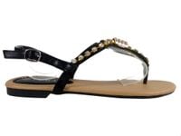 Czarne płaskie sandały damskie z cyrkoniami 36