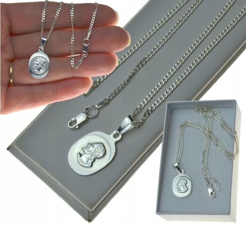 ŁAŃCUSZEK SREBRNY Z Medalikiem Jezus 925 55CM Komplet DLA CHŁOPCA KOMUNIA na Arena.pl