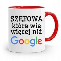 Kubek Czerwony Dla Szefowej Wie Więcej Niz Google Z Nadrukiem Ze Zdjęciem
