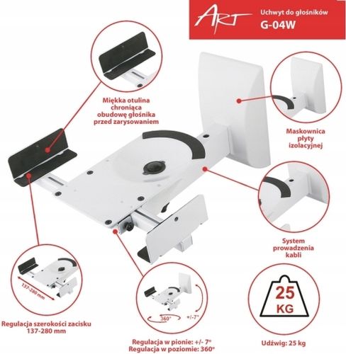 2x Uchwyt Ścienny Zaciskowy do Głośników Satelit do 25KG na Arena.pl