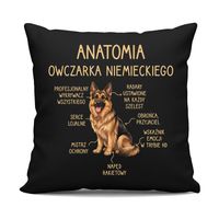 Anatomia owczarka niemieckiego - czarna poduszka na prezent z pieskiem