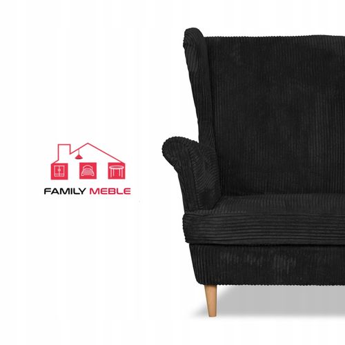 Zestaw wypoczynkowy uszak Bonito sofa fotele Family Meble czarny sztruks na Arena.pl