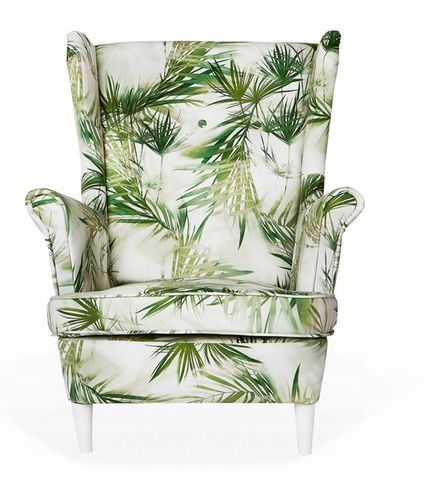 Fotel uszak ARI PRINT z podnóżkiem skandynawski Family Meble koperkowy na Arena.pl