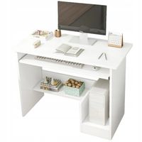 BIURKO KOMPUTEROWE BIAŁE NOWOCZESNE Z SZUFLADĄ PÓŁKAMI MŁODZIEŻOWE