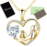 ZŁOTY NASZYJNIK ŁAŃCUSZEK Z ZAWIESZKĄ KOT NASZYJNIK SREBRO PRÓBA 925 DAMSKI