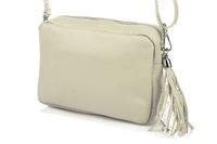 Torebka damska listonoszka skórzana z frędzlem modna kremowa C74