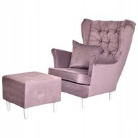 Fotel uszak Gaja z podnóżkiem skandynawski  liliowy salon