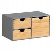 ORGANIZER DREWNIANY Z 3 SZUFLADAMI PUDEŁKO KUFEREK 27X16X14 SZARY BAMBUS