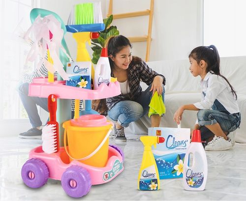 ZESTAW SPRZĄTAJĄCY DO SPRZĄTANIA NA WÓZKU DLA DZIECI WIADERKO MOP ZMIOTKA na Arena.pl